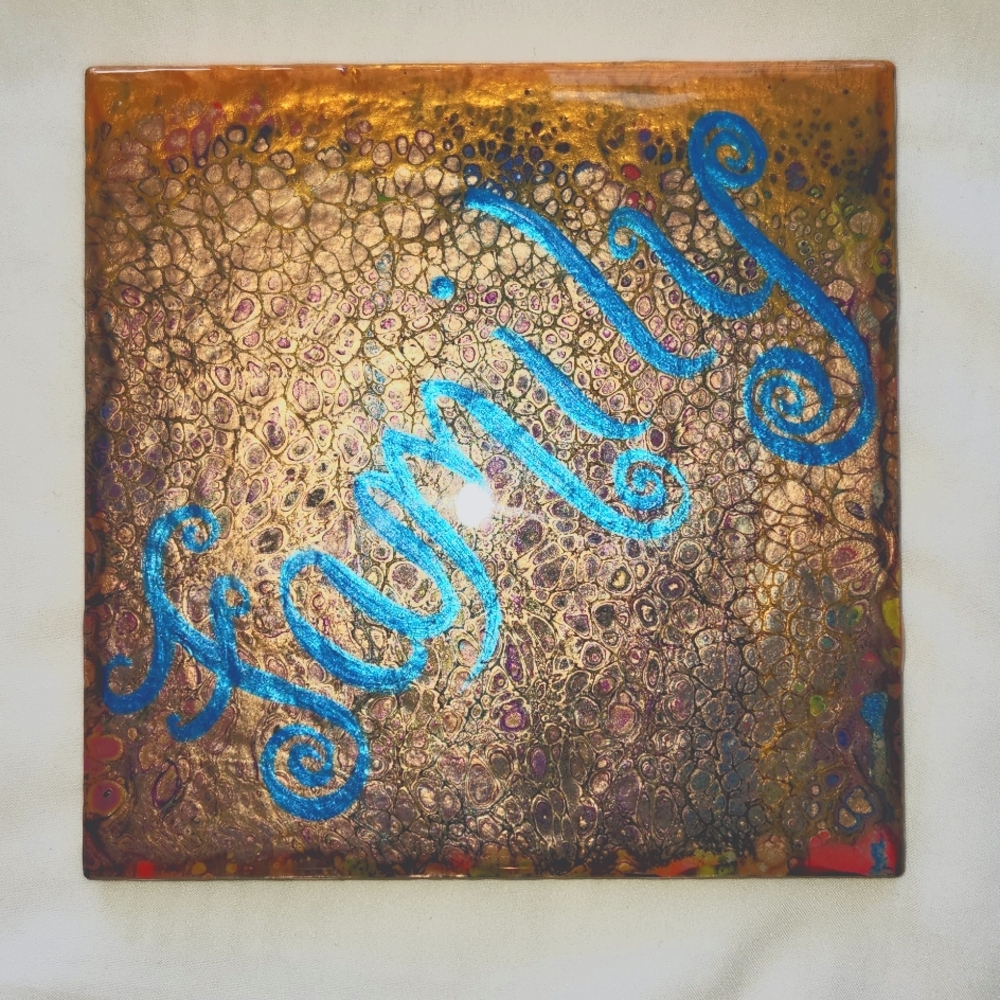 Hand Crafted Ceramic Tile Trivet Hand Painted Acrylic Resin Decorative Table Art